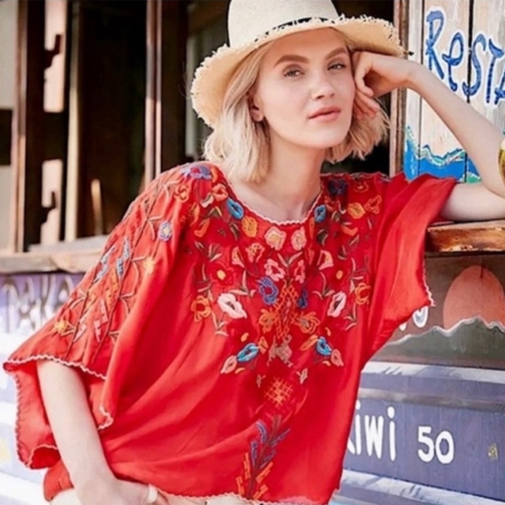 Johnny Was Embroidered Red-Orange Women's Top